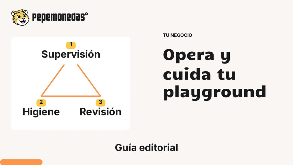 Esquema editorial sobre opera y cuida tu playground: Supervisión, Higiene, Revisión.