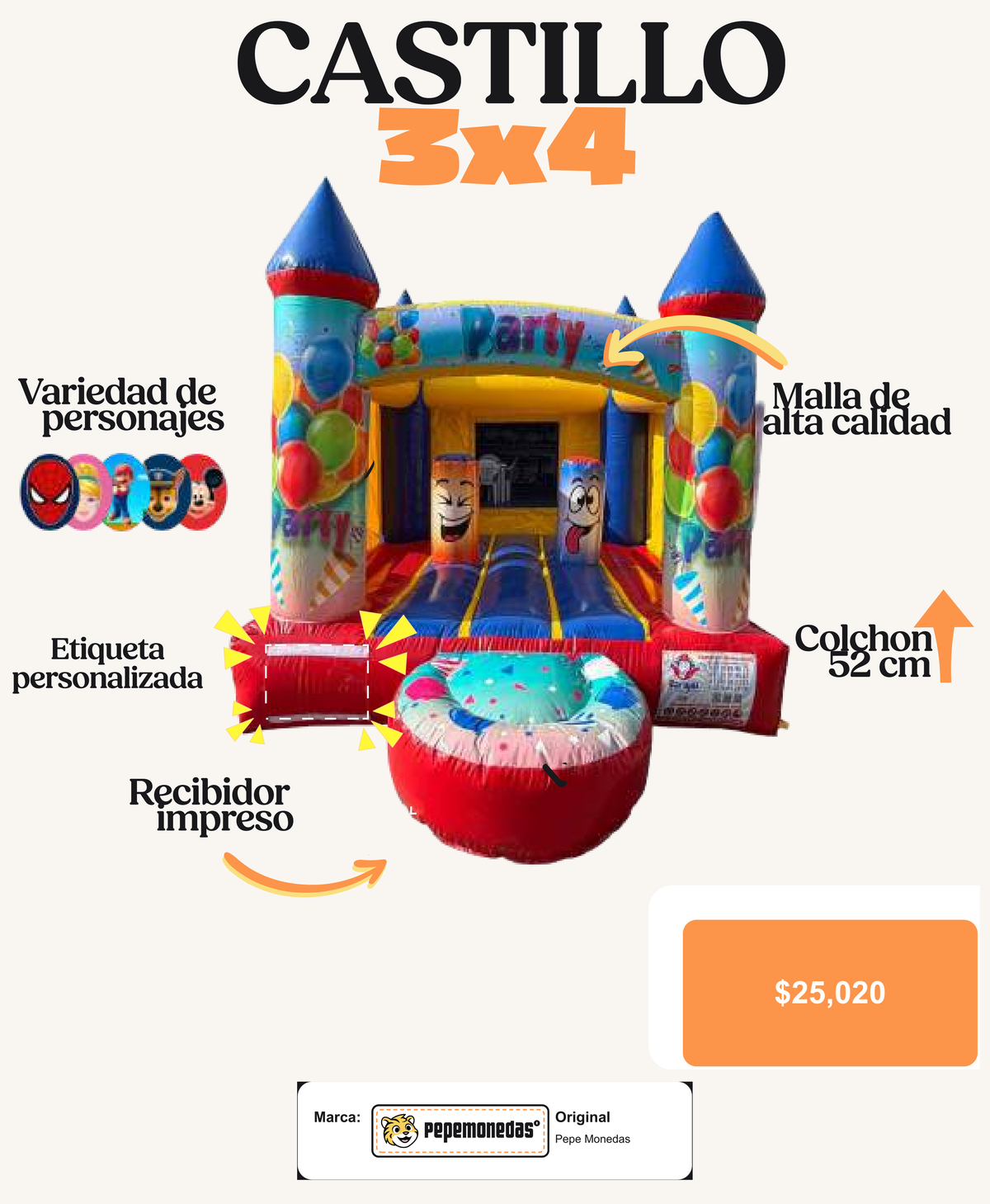 Castillo Inflable 3 x 4 m - Pepe Monedas