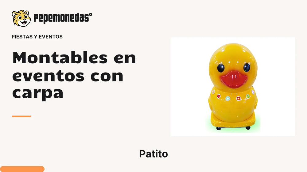 Portada «Montables en eventos con carpa» con Patito. Imagen de referencia; no muestra una instalación.