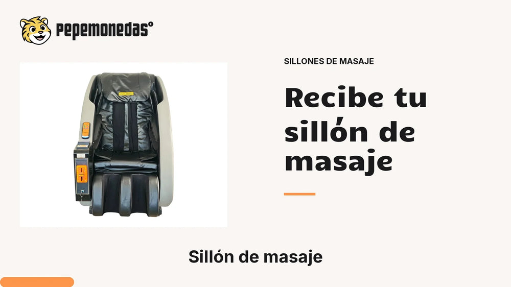 Portada «Recibe tu sillón de masaje» con Sillón de masaje. Imagen de referencia; no muestra una instalación.