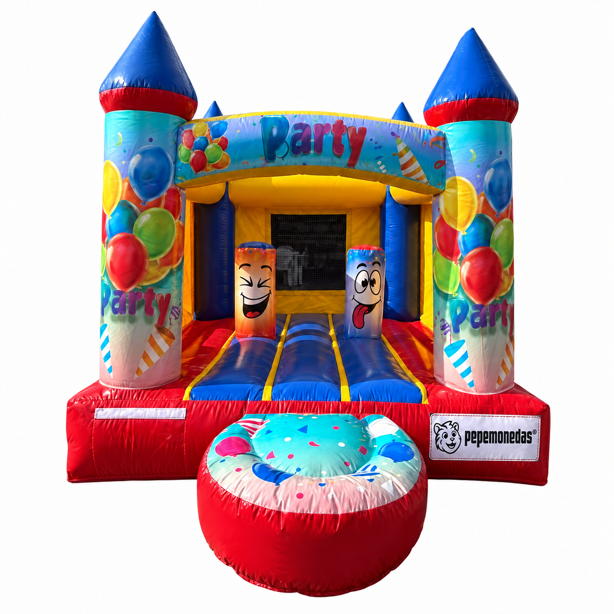 Castillo Inflable 3 x 4 m, variante Clásico — propuesta de acabado con bordado Pepe Monedas