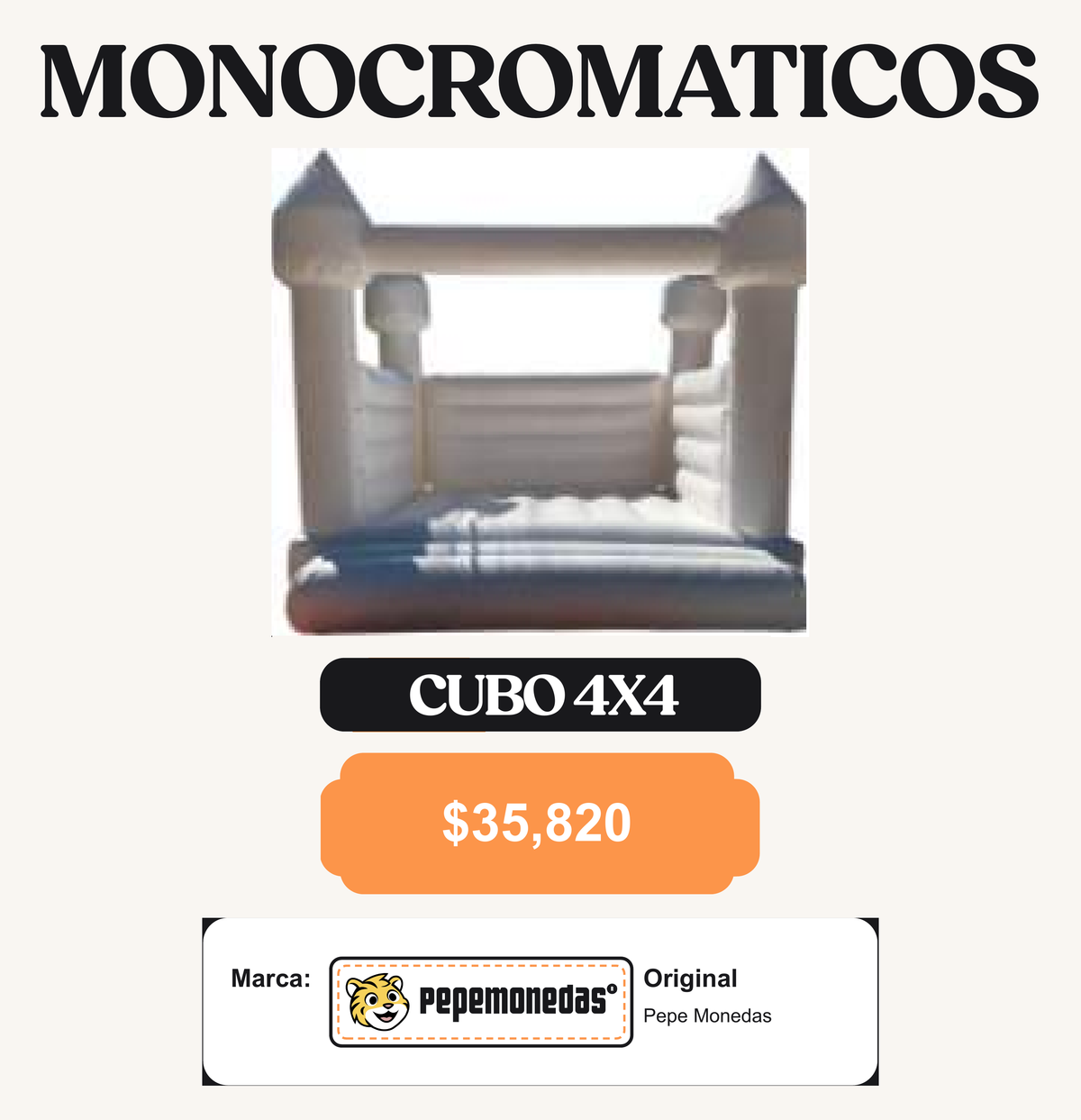 Inflable Monocromático - Cubo Monocromático 4 x 4 - Diseño 2 - Pepe Monedas