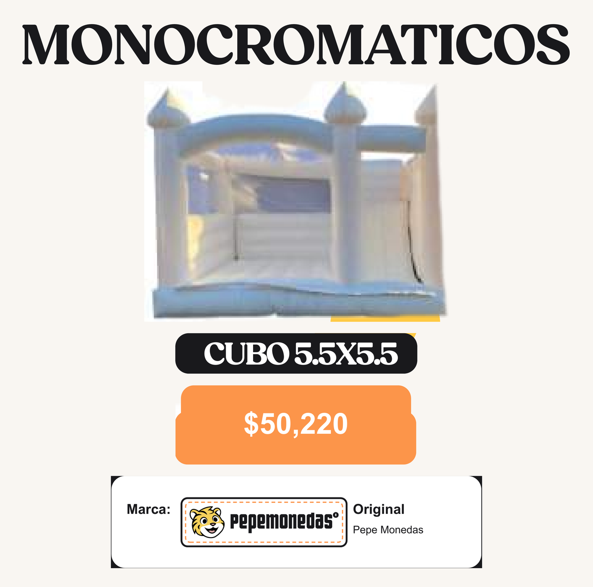 Inflable Monocromático - Cubo Monocromático 5.5 x 5.5 - Pepe Monedas