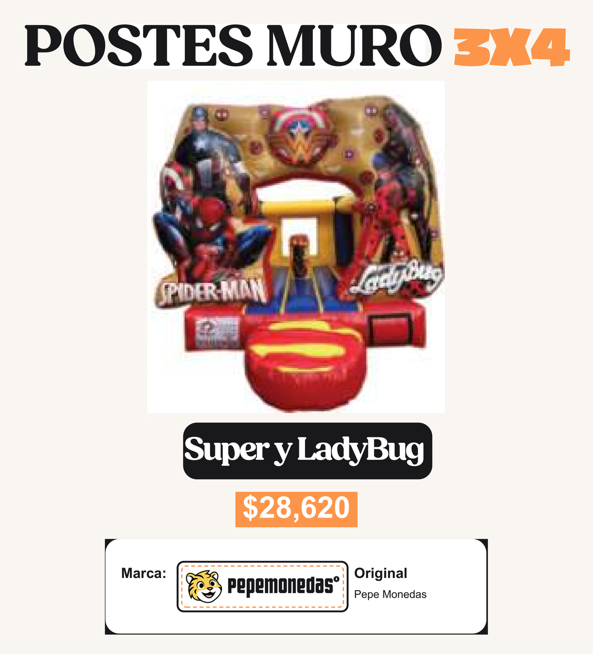 Postes Muro 3 x 4 - Super y LadyBug - Pepe Monedas
