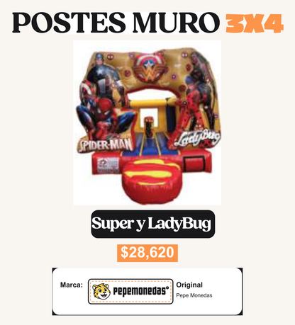 Postes Muro 3 x 4 - Super y LadyBug - Pepe Monedas