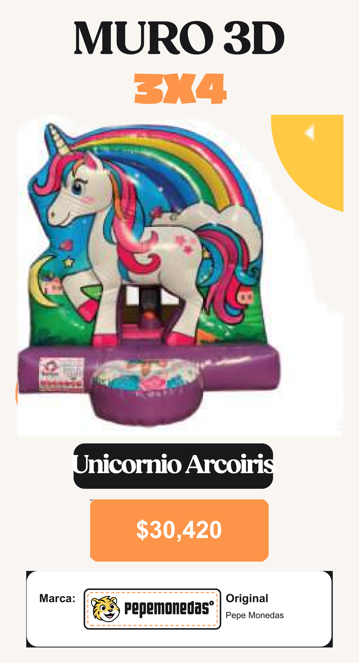 Muro 3D 3 x 4 - Unicornio Arcoiris - Pepe Monedas