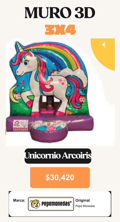 Muro 3D 3 x 4 - Unicornio Arcoiris - Pepe Monedas