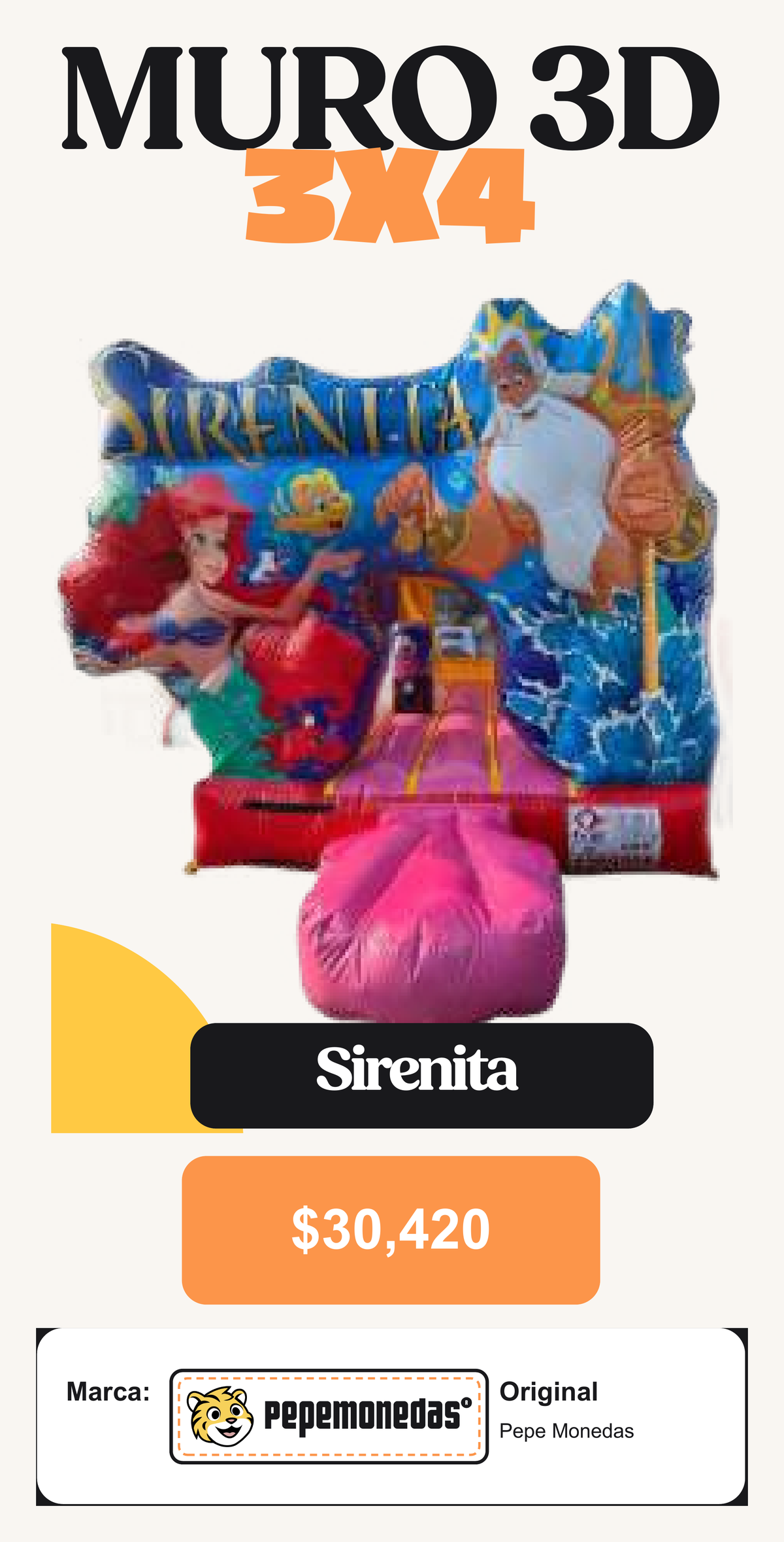 Muro 3D 3 x 4 - Sirenita - Pepe Monedas
