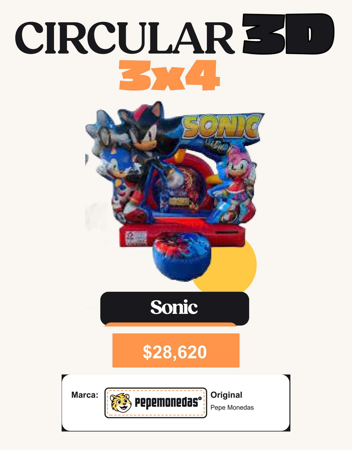 Circular 3D 3 x 4 - Sonic - Pepe Monedas