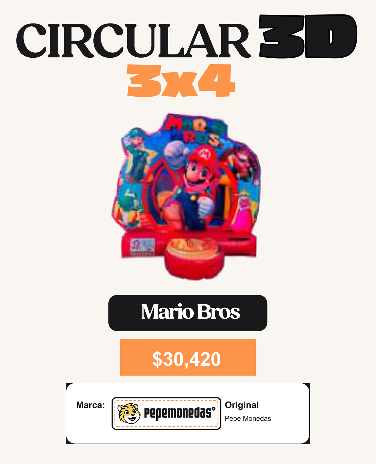 Circular 3D 3 x 4 - Mario Bros - Pepe Monedas