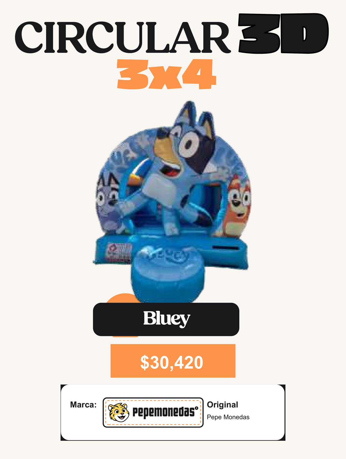 Circular 3D 3 x 4 - Bluey - Pepe Monedas
