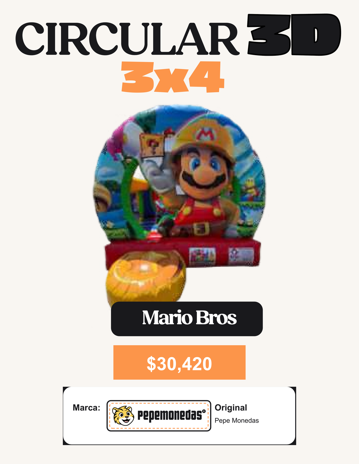 Circular 3D 3 x 4 - Mario Bros - Diseño 2 - Pepe Monedas