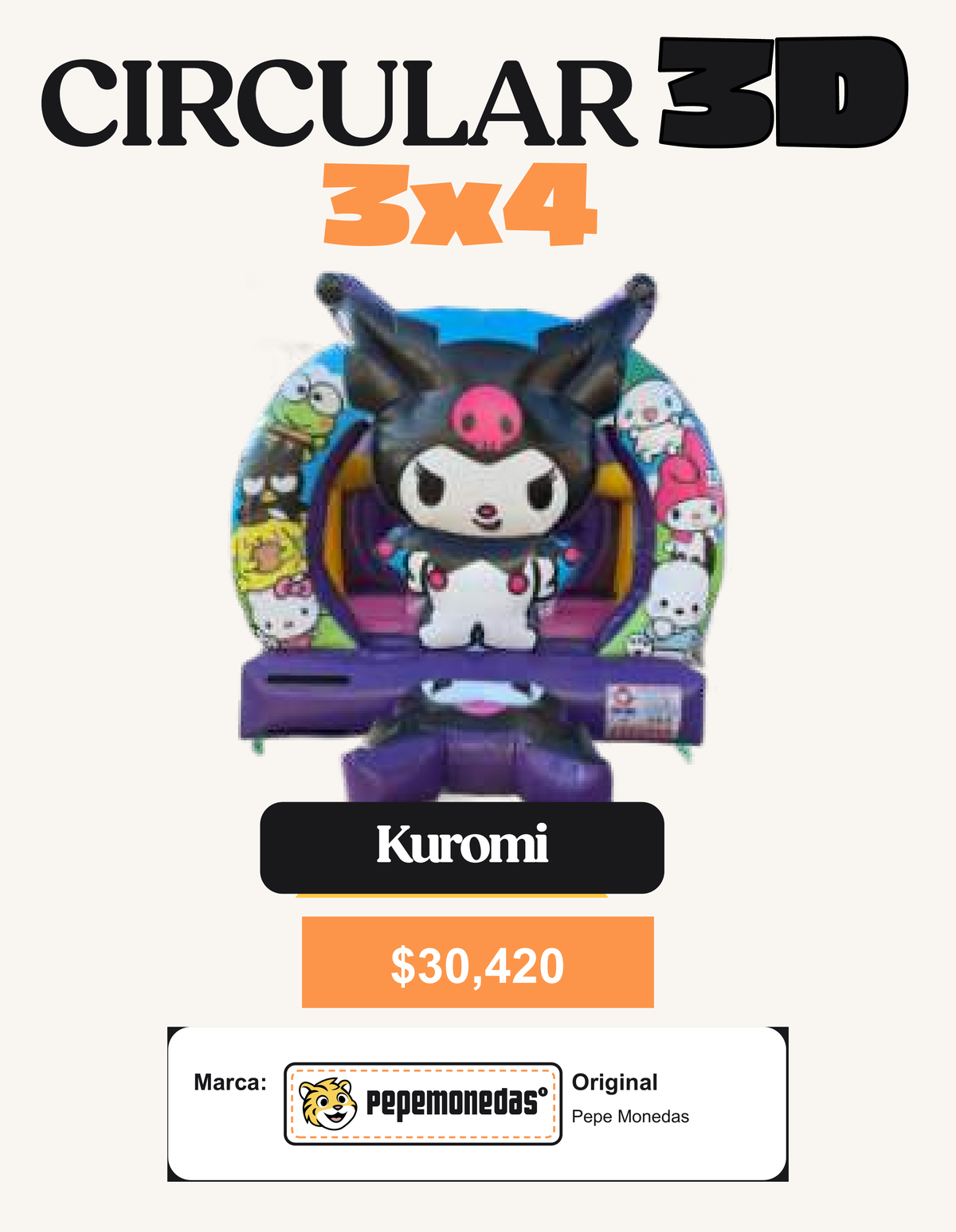 Circular 3D 3 x 4 - Kuromi - Pepe Monedas
