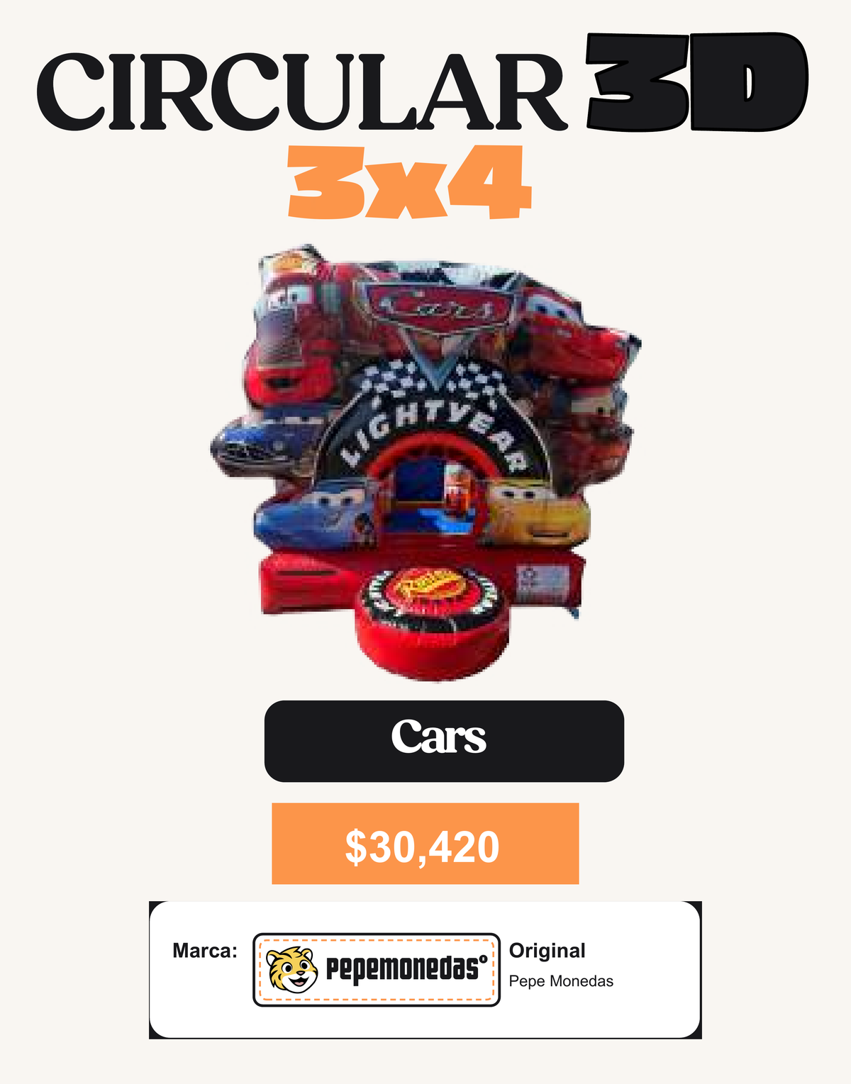 Circular 3D 3 x 4 - Cars - Pepe Monedas