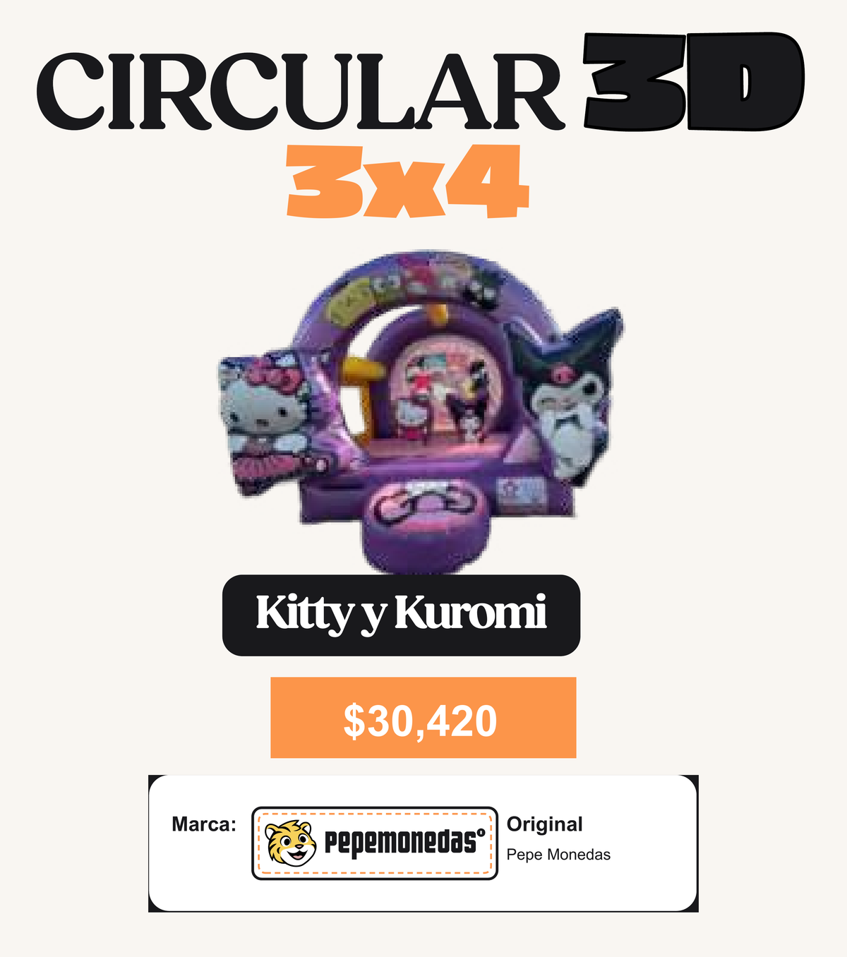 Circular 3D 3 x 4 - Kitty y Kuromi - Pepe Monedas