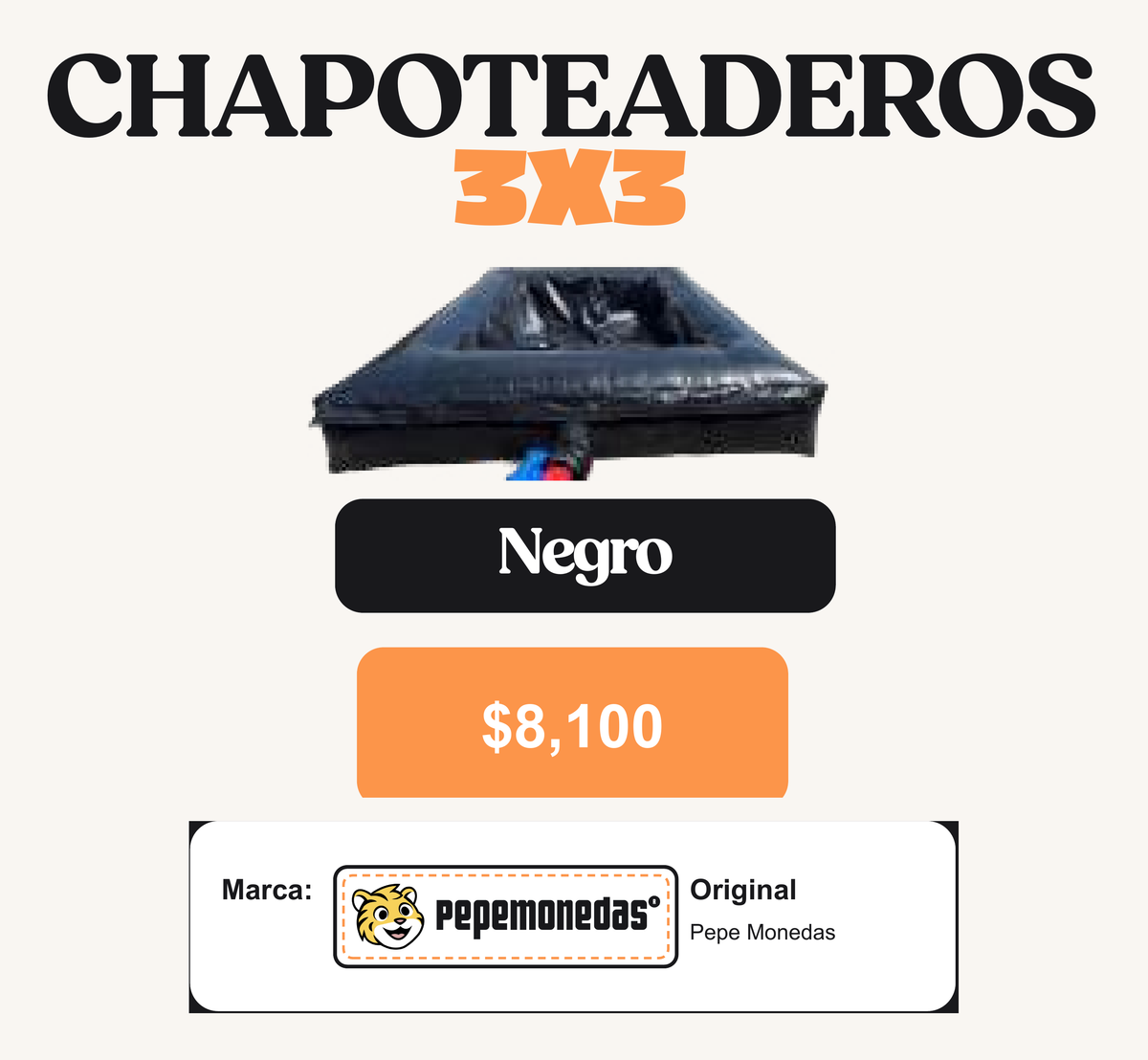 Chapoteadero 3 x 3 - Negro - Pepe Monedas