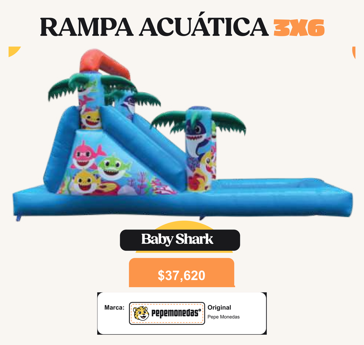 Rampa Acuática 3 x 6 - Baby Shark - Pepe Monedas
