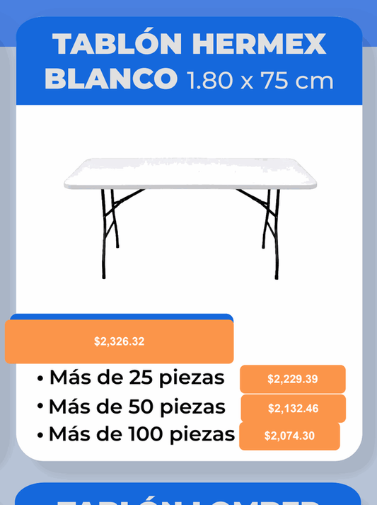 Tablón Hermex Blanco 1.80 x 75 cm - Pepe Monedas