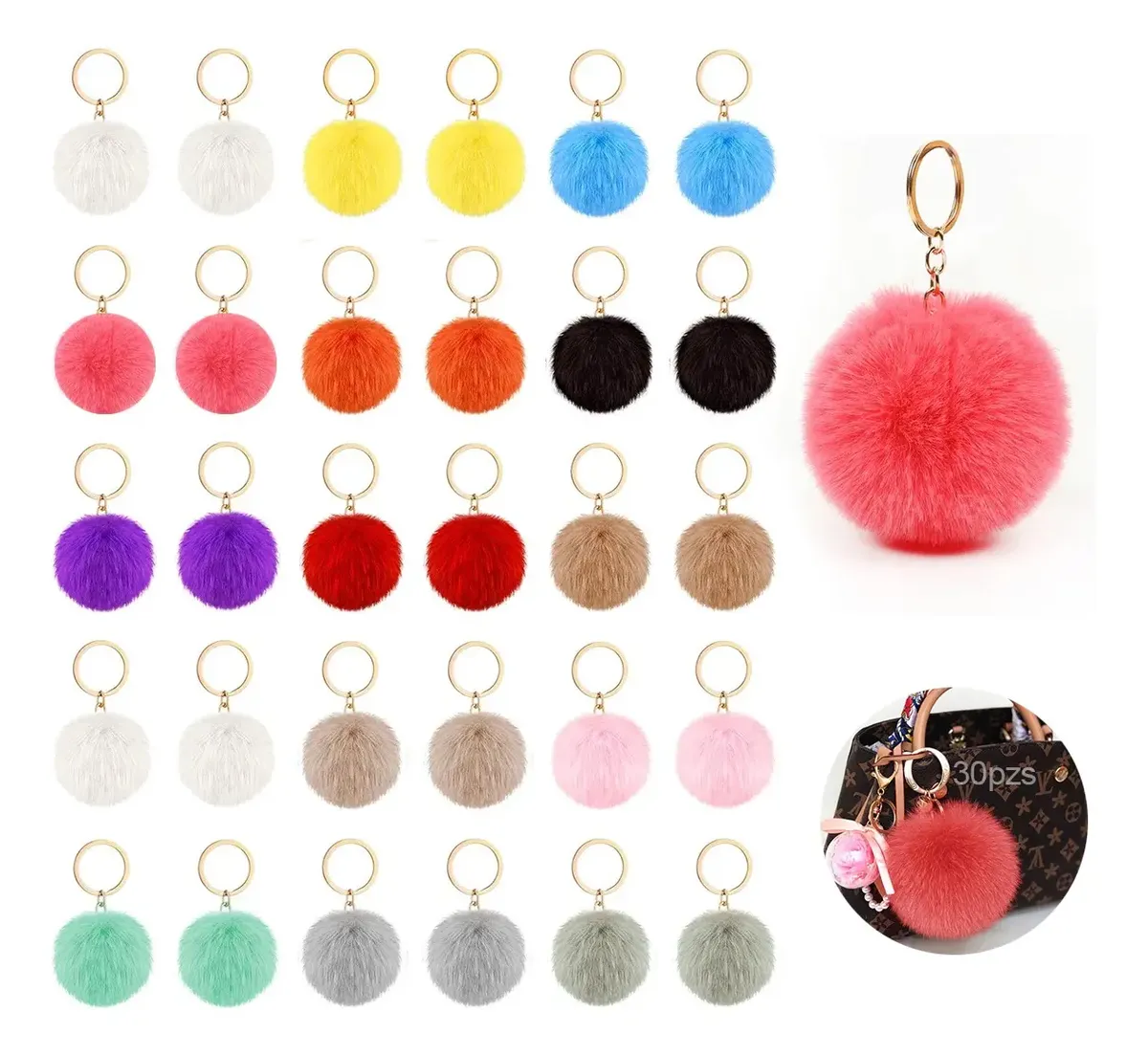 Llavero de pompón · Paquete de 100 piezas