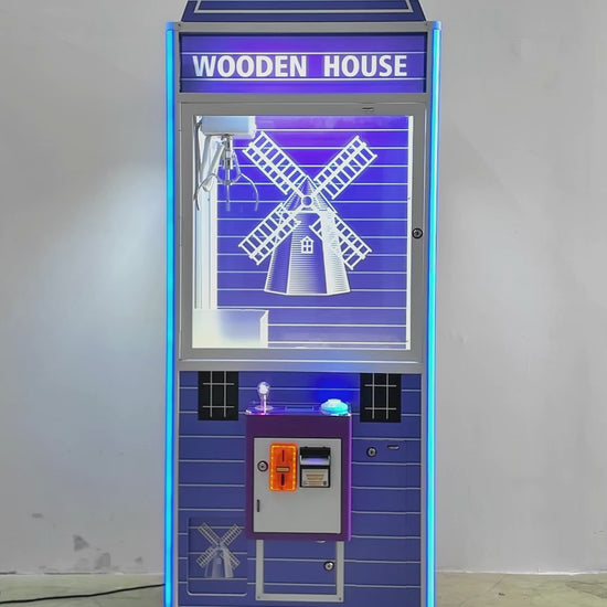Máquina Caza Peluches "Wooden House" — version morada: demostración de funcionamiento. Pepe Monedas.