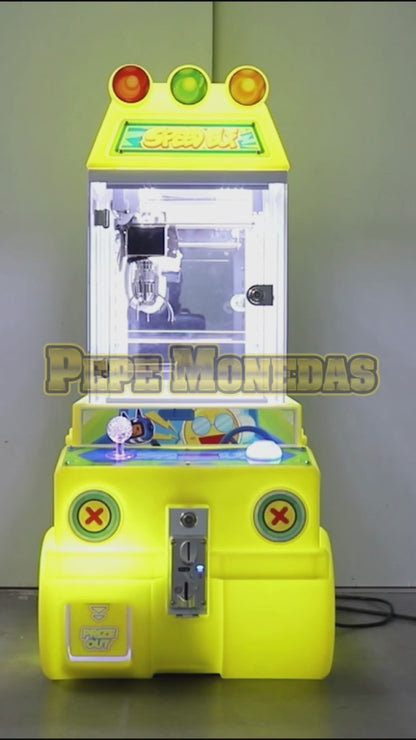 Máquina Speed Elf amarilla: vistas del gabinete y funcionamiento.