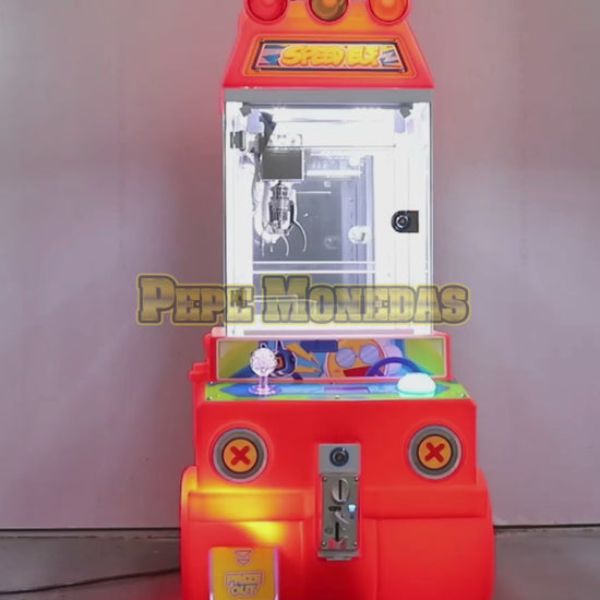 Máquina Speed Elf roja: vistas del gabinete y funcionamiento.