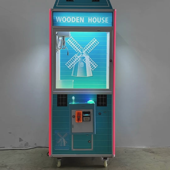 Máquina Caza Peluches "Wooden House" — version azul: demostración de funcionamiento. Pepe Monedas.