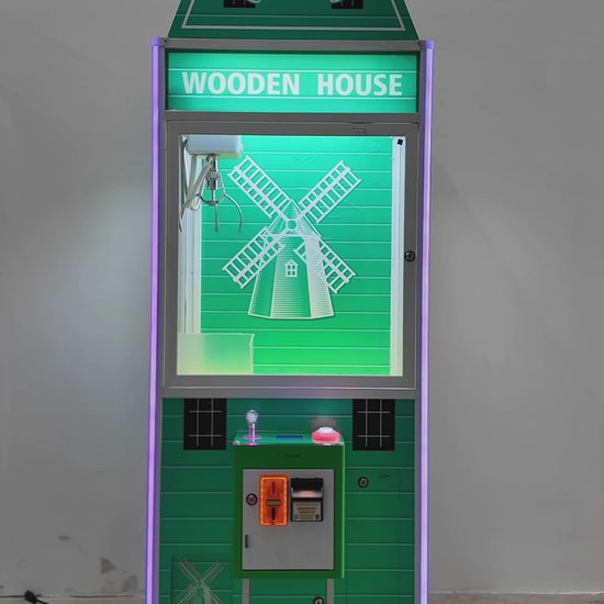 Máquina Caza Peluches "Wooden House" — version verde: demostración de funcionamiento. Pepe Monedas.