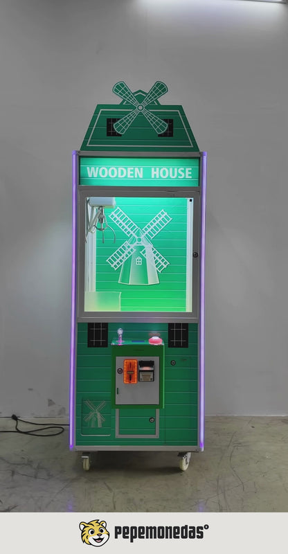 Máquina Caza Peluches "Wooden House" — version verde: demostración de funcionamiento. Pepe Monedas.