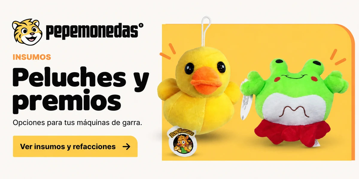 Peluches y premios Pepe Monedas: pato amarillo y peluche con capucha de rana